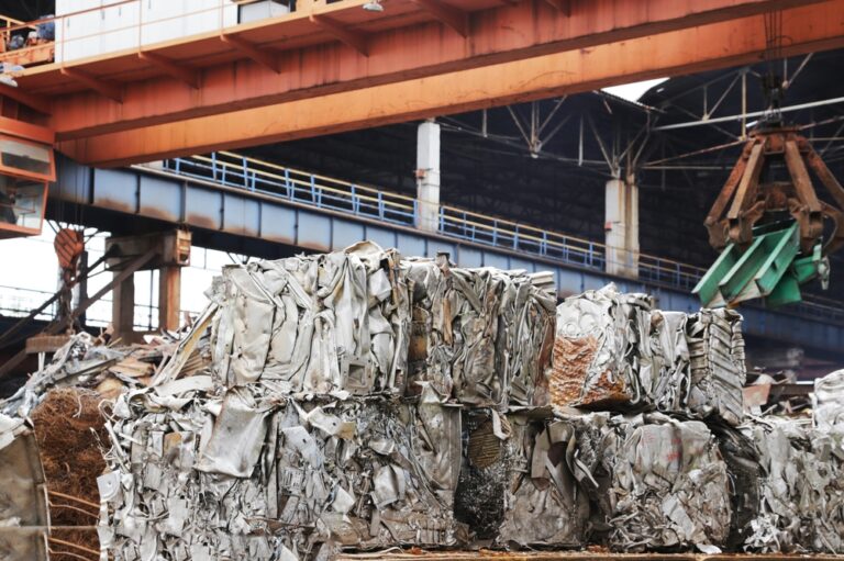 Compacted cubes of sorted and recycled metal.