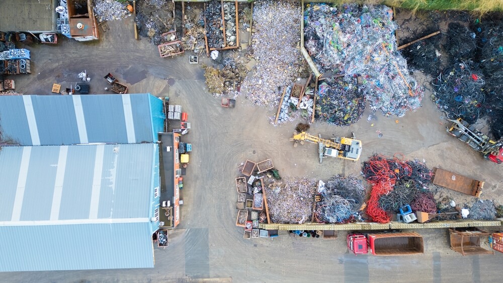 Overhead view of a waste and recycling sorting centre.