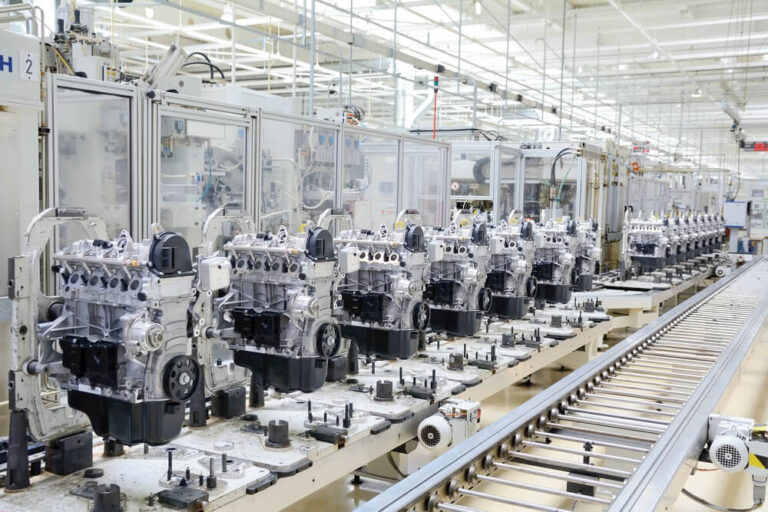 Car engine production line in manufacturing industry.